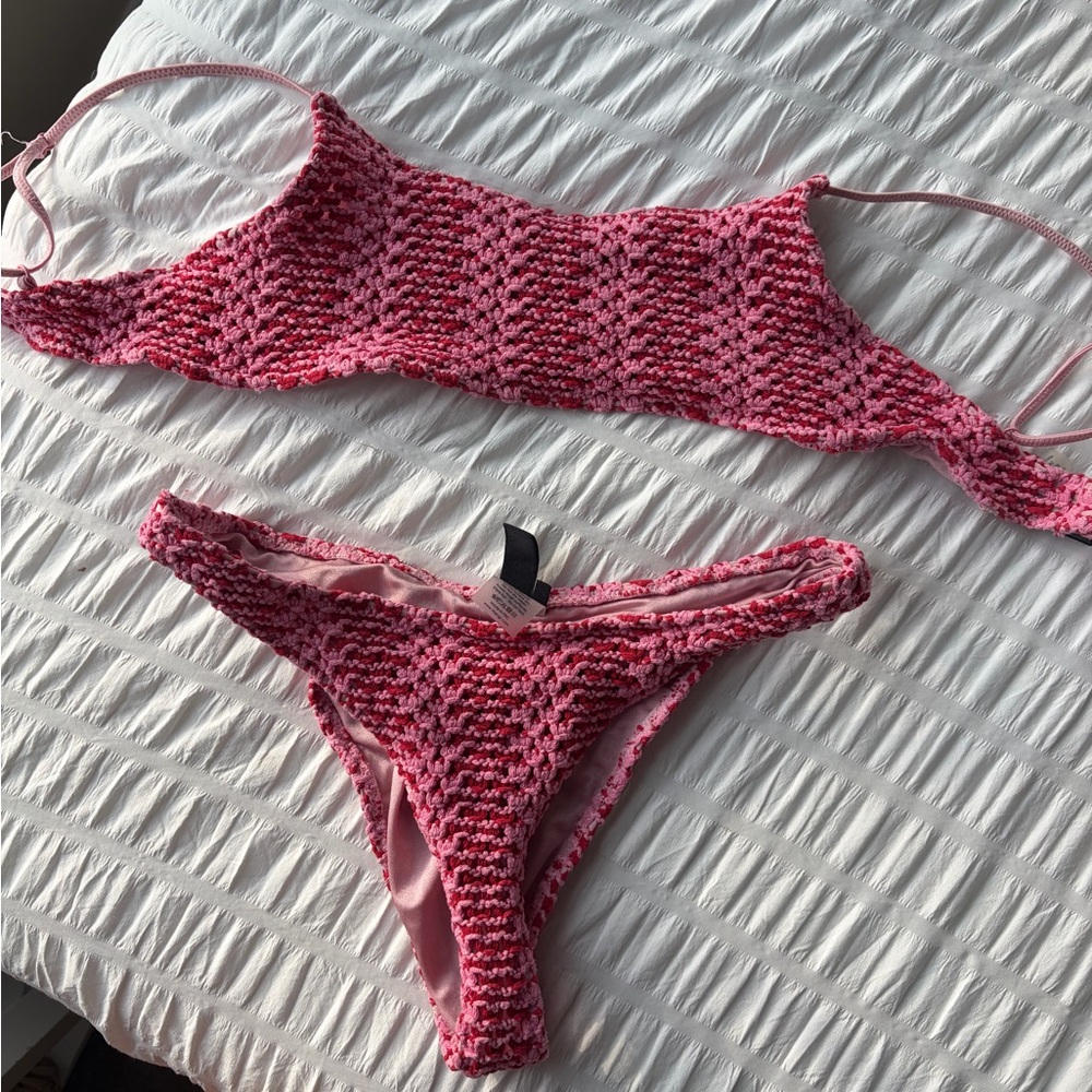 triangl swimwear Pink Crochet Bikini Set